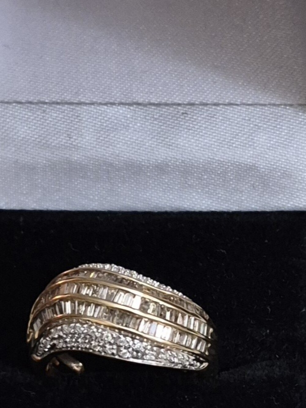 Vintage 925 Sterling Silver Gold Plated Baguette & Round Wave Dome Ring Size 8